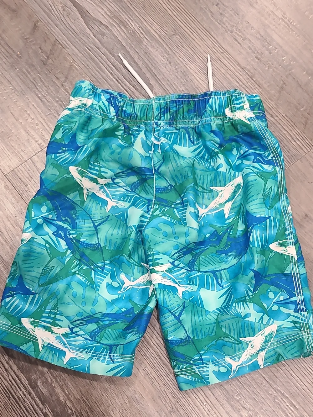 Blue Surfboard Rash Guard & Tropical  Shark Swim Trunk Sizen5/6